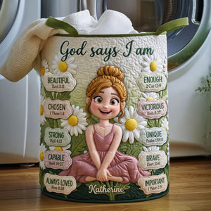 Lovely Birth Flower Quilted Laundry Basket - Personalized Gifts For Girls 05qhti170726-Homacus