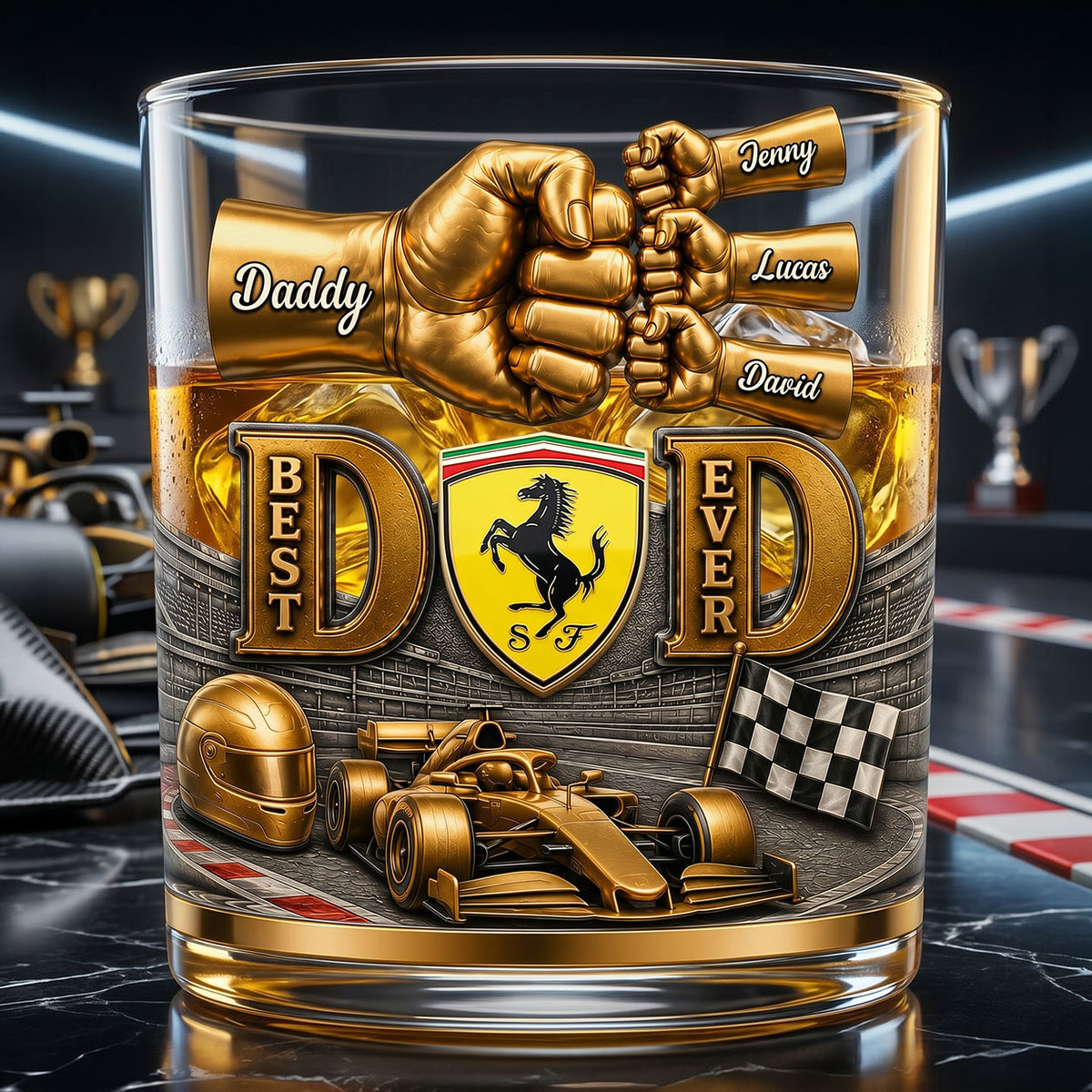 Speed Sport Fans Dad And Kids Fist Bump 11oz Round Glass - Personalized Gifts For Father's Day Glass 03NATI010626-Homacus