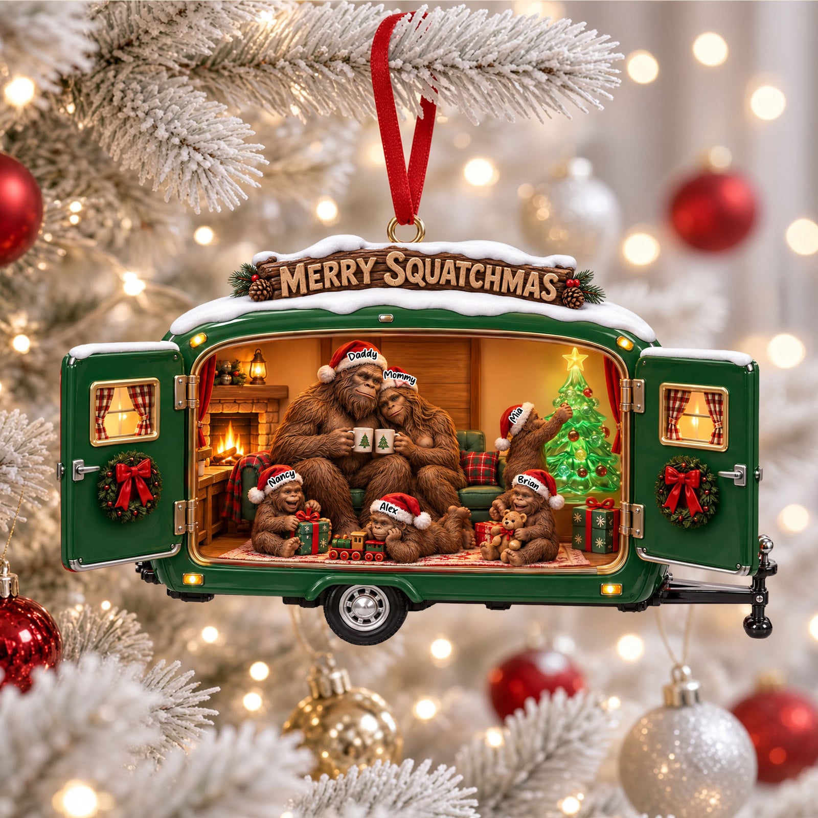 Cozy Camping Bigfoot Family Ornament - Personalized Christmas Gifts For Camping & Bigfoot Lovers 02qhti131026-Homacus