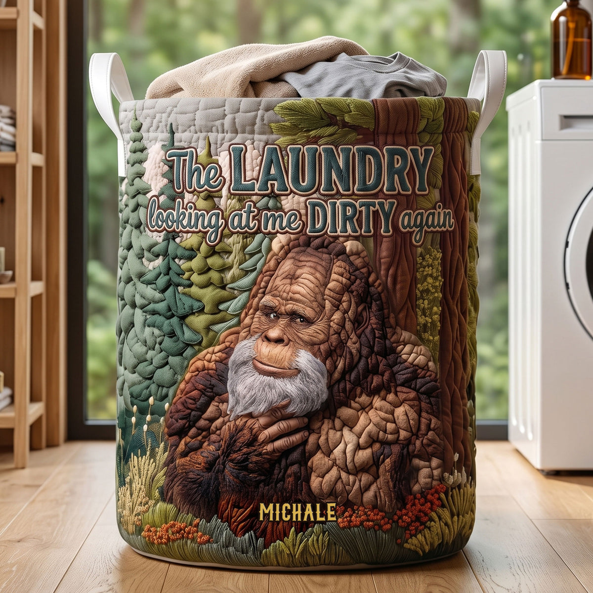 Fun Sasquatch Glance Quilted Laundry Basket, Personalized Gifts For Bigfoot Lovers 01qhti110726-Homacus