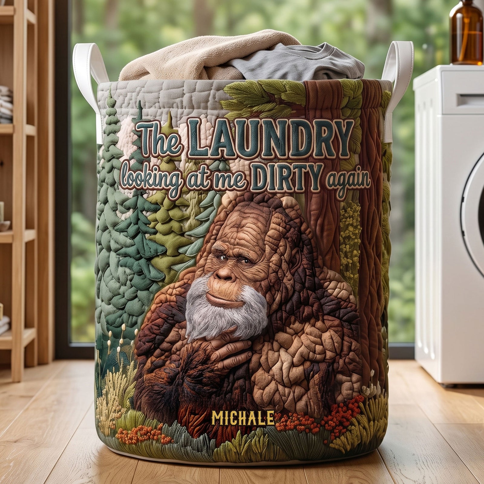 Fun Sasquatch Glance Quilted Laundry Basket, Personalized Gifts For Bigfoot Lovers 01qhti110726-Homacus