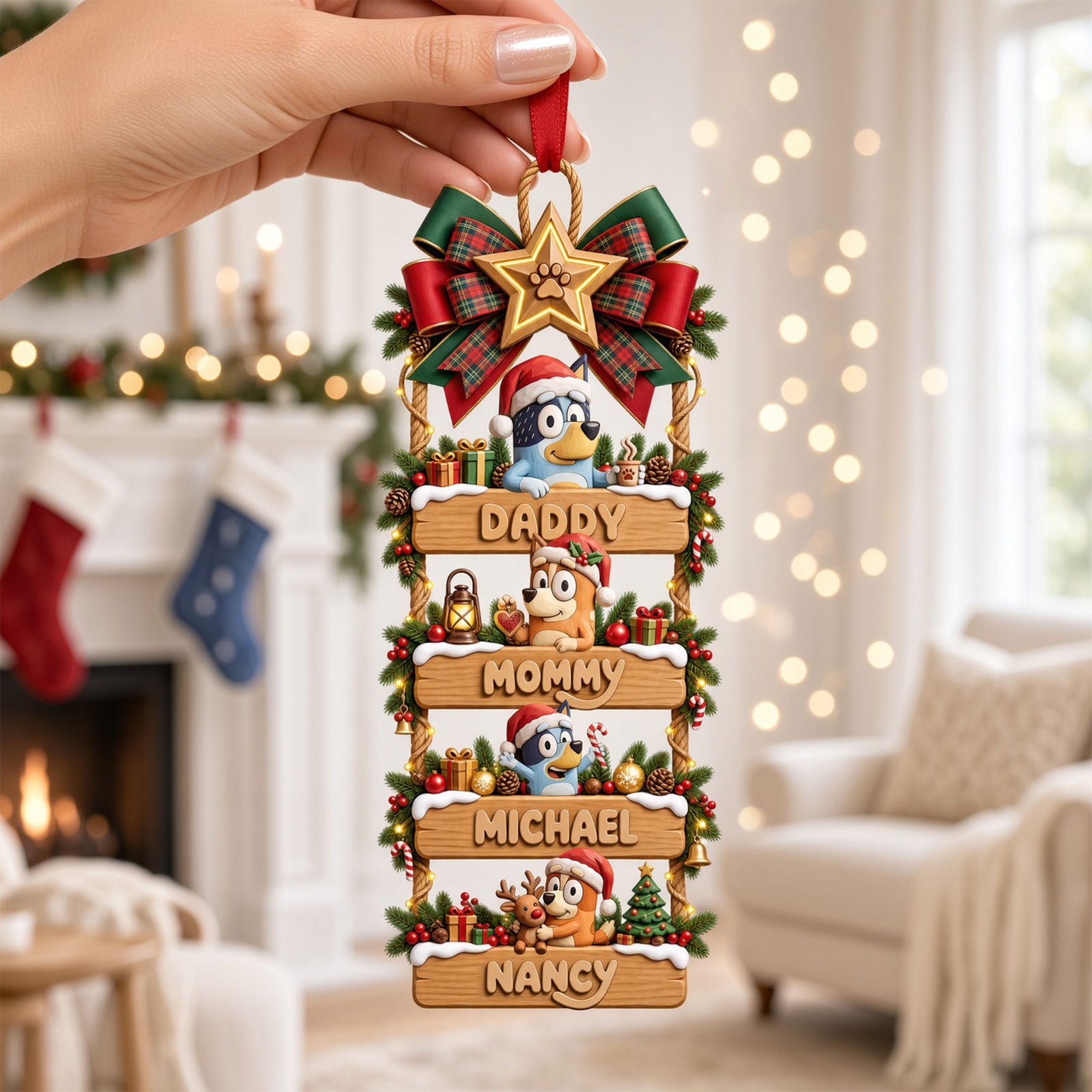Adorable Cartoon Family Ladder Christmas Ornament - Personalized Gift For Family 04PATI090926-Homacus
