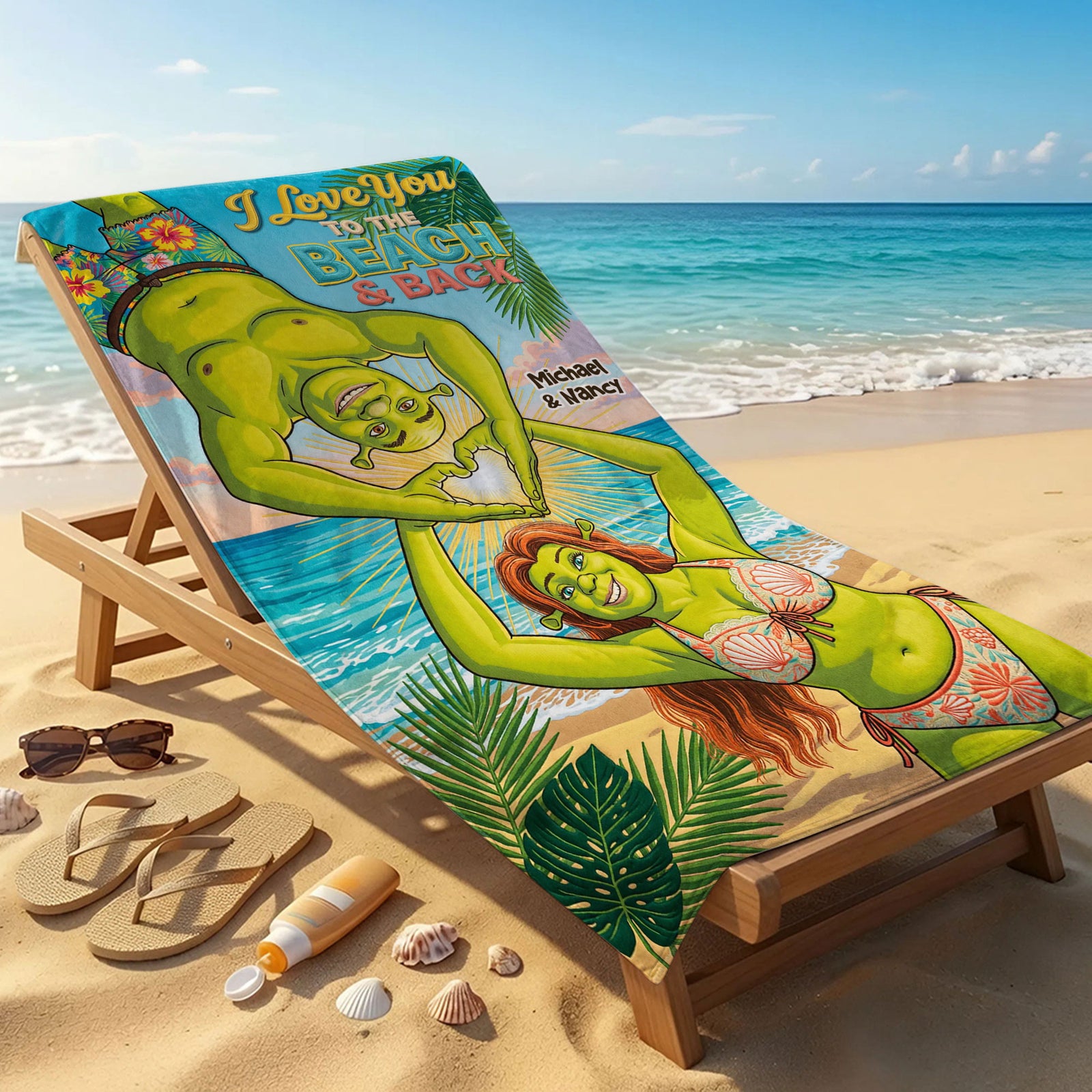 Tropical Couple Beach Towel - Personalized Couple Vacation Gift 05TOTI230726-Homacus