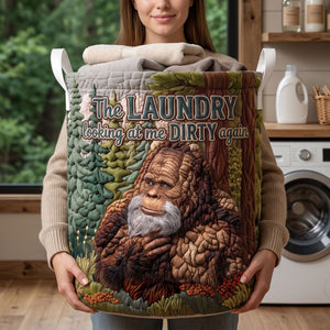 Fun Sasquatch Glance Quilted Laundry Basket, Personalized Gifts For Bigfoot Lovers 01qhti110726-Homacus