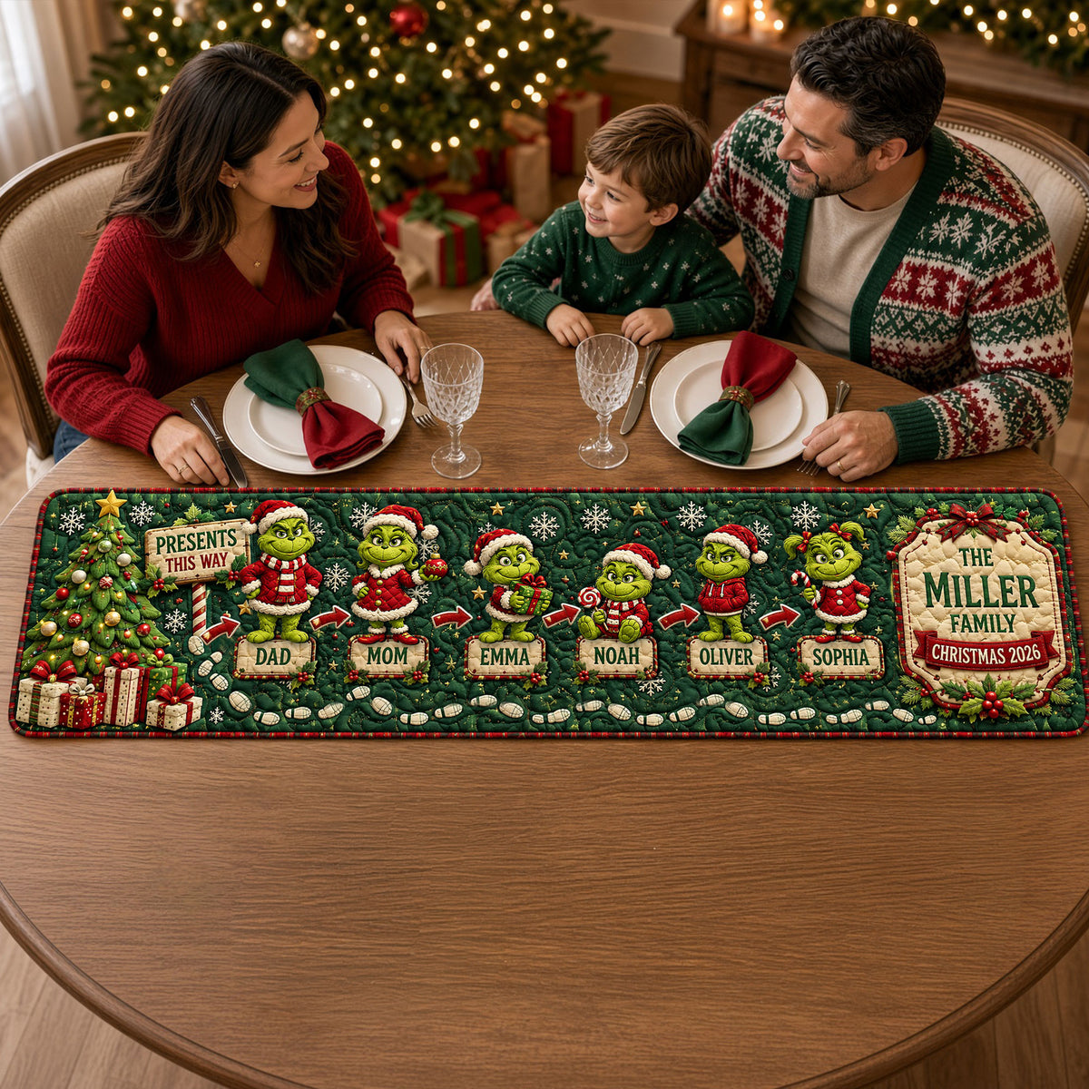 Mischievous Family Quilted Table Runner - Personalized Christmas Gifts For Family 02nati050926