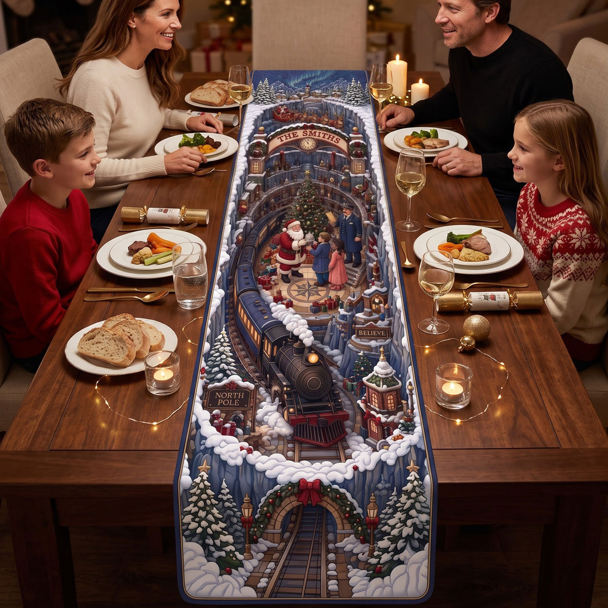 Winter Holiday Train Quilted Table Runner Personalized Gifts 04HATI210826-Homacus
