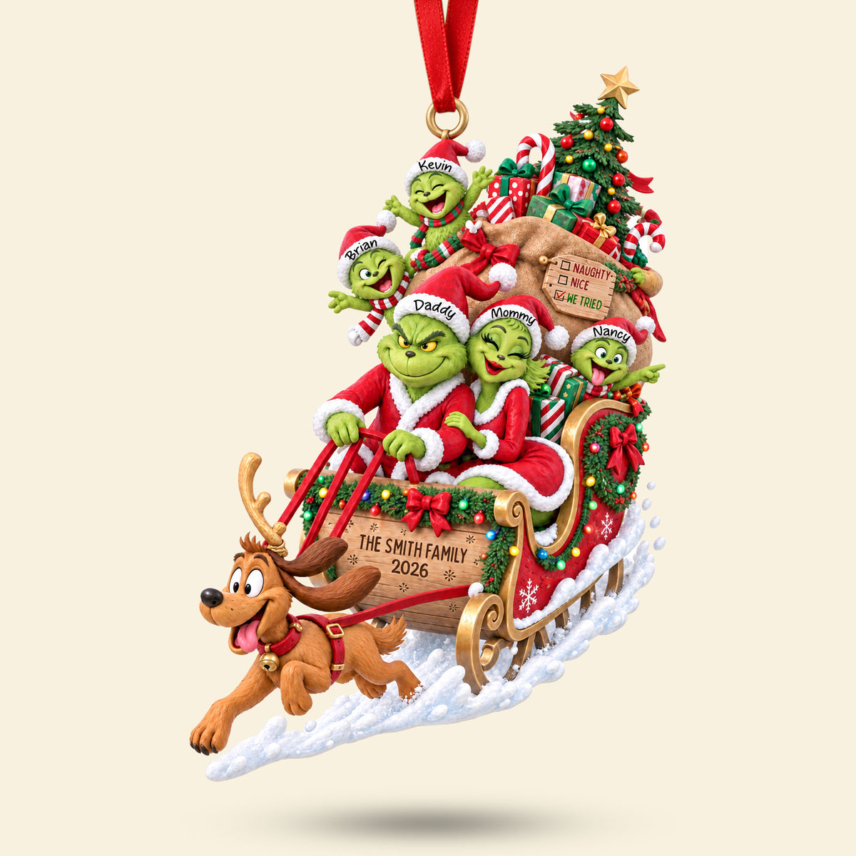 Playful Family Sleigh Ornament, Personalized Gifts For Family 02QHTI140926-Homacus