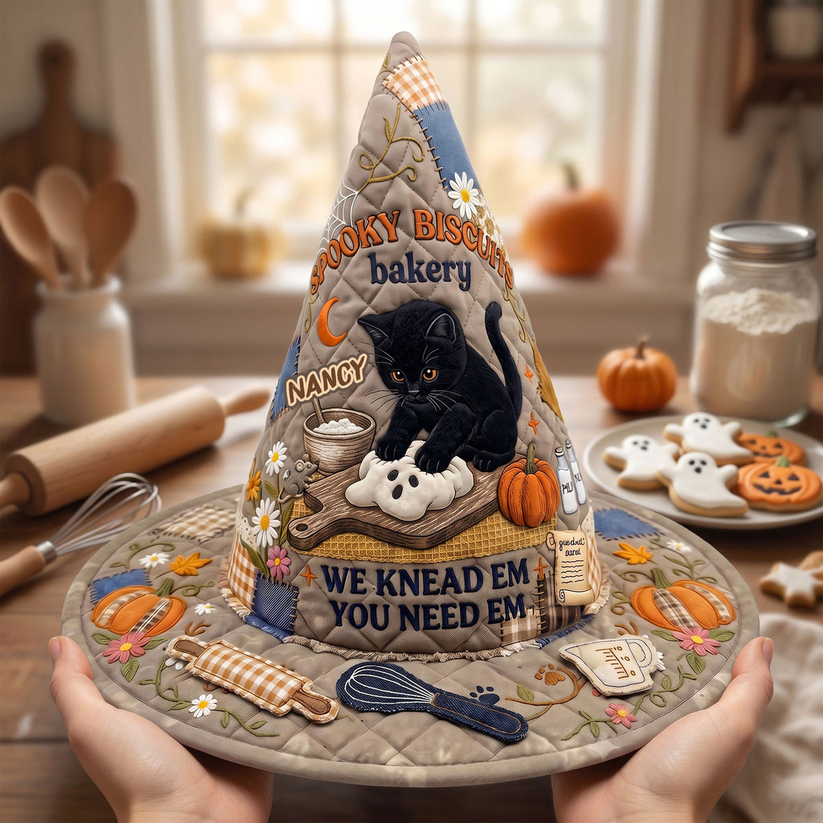 Kneading Cat Baker Quilted Witch Hat, Personalized Halloween Gifts For Cat Lovers 02qhti130826