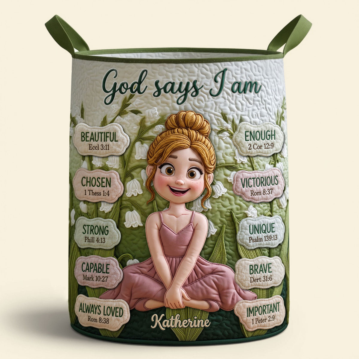 Lovely Birth Flower Quilted Laundry Basket - Personalized Gifts For Girls 05qhti170726-Homacus