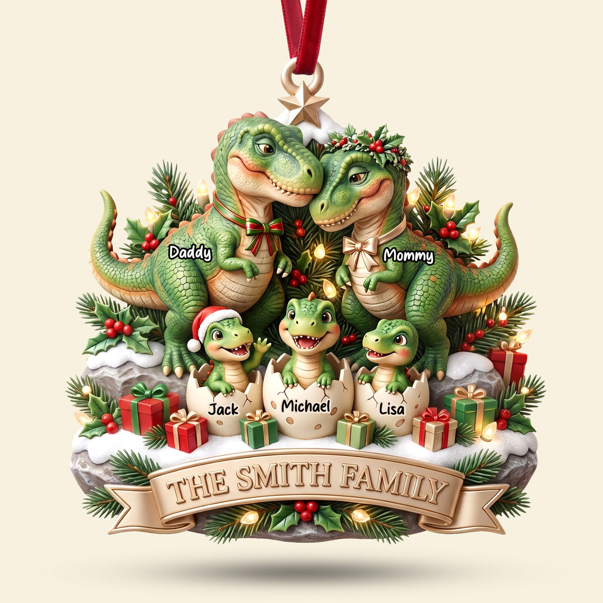 Dinosaur Family Ornament - Personalized Christmas Gifts For Family 04TYTI180826-Homacus
