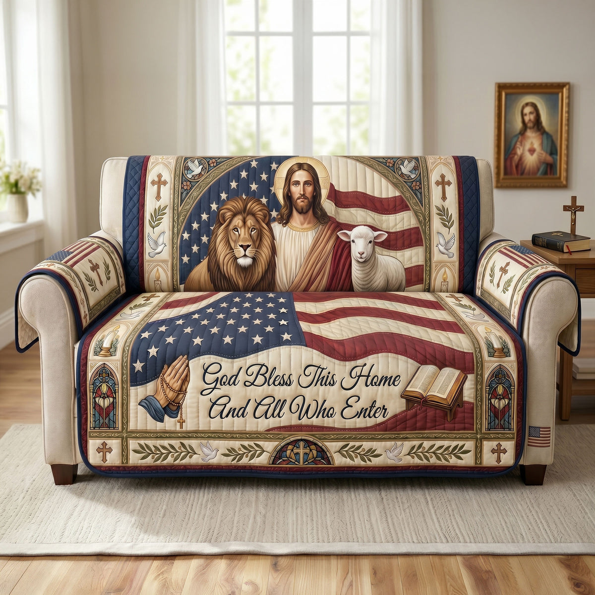 God Bless This Home And All Who Enter Quilted Sofa Cover - Personalized Gifts For Family 03huti220626-Homacus