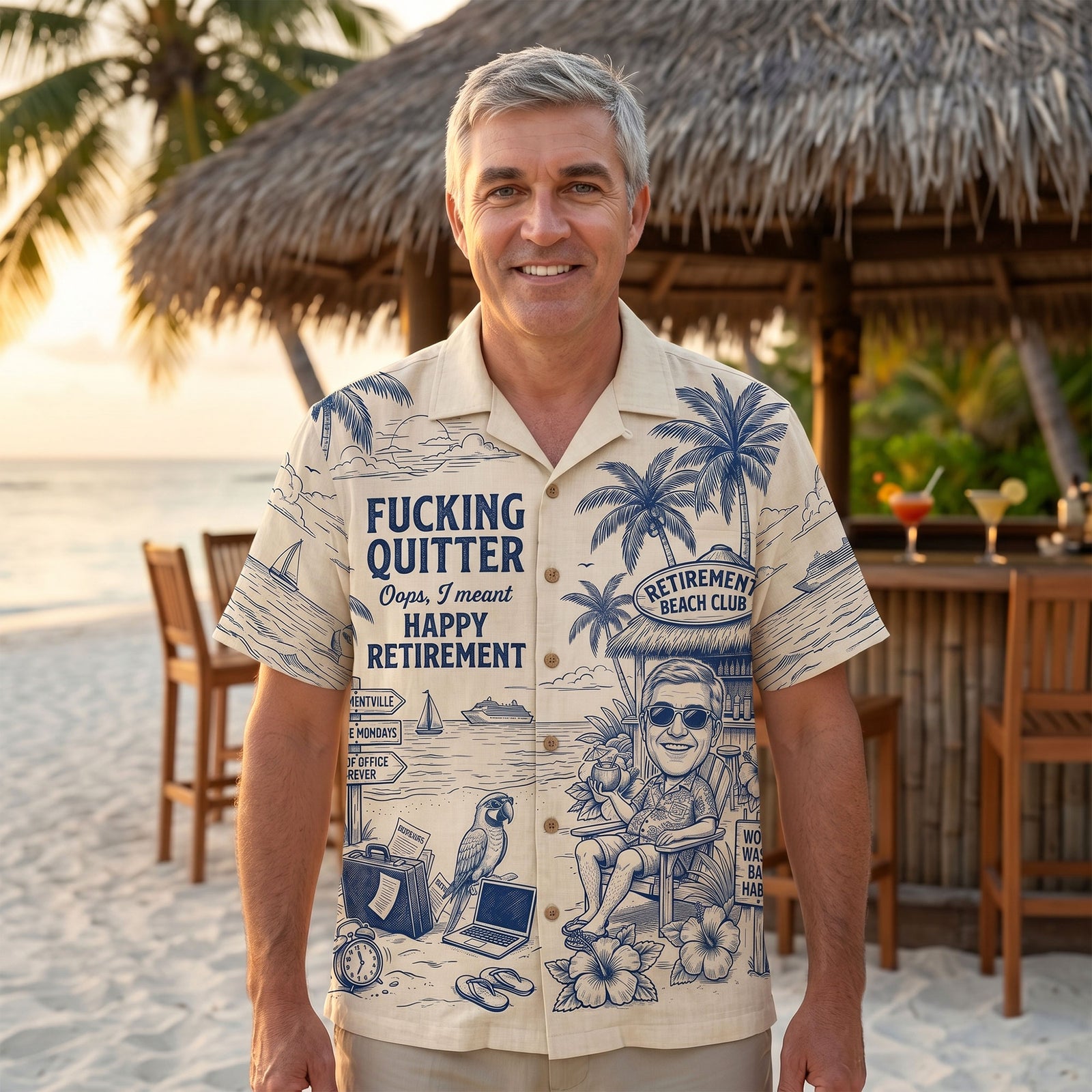 Quitter Club Toile De Jouy Hawaiian Shirt - Custom Photo Gifts 02pati180626-Homacus