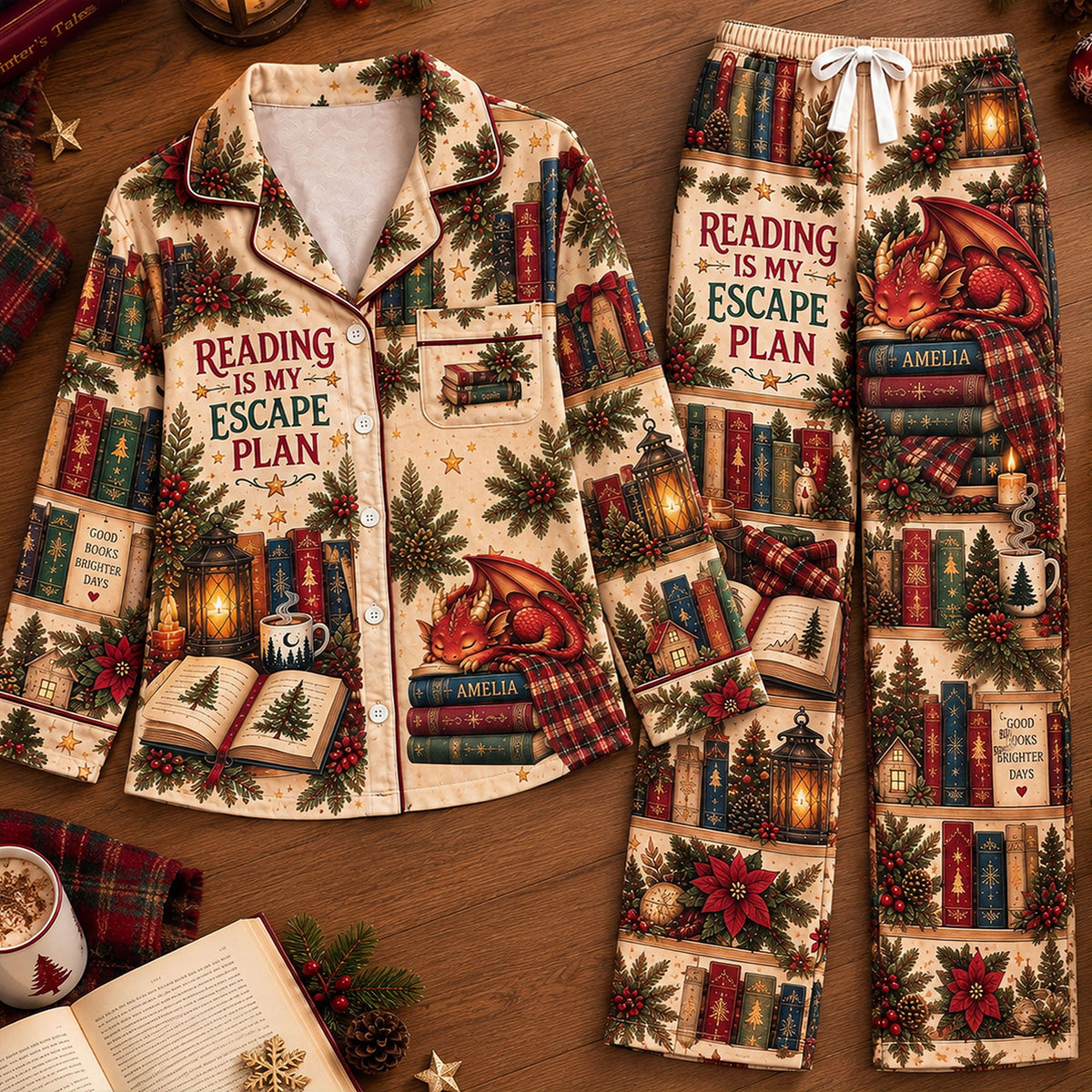 Mystical Dragon Library Pajama Set - Personalized Gifts For Book Lovers 02pati031026