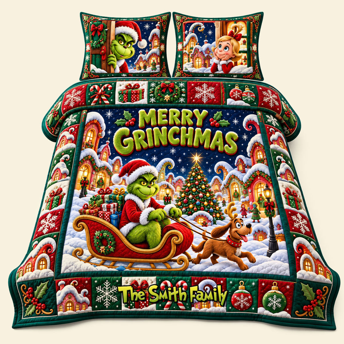 Mischief On A Sleigh Quilt Bedding Set Special Line - Personalized Christmas Gifts 04TYTI290926