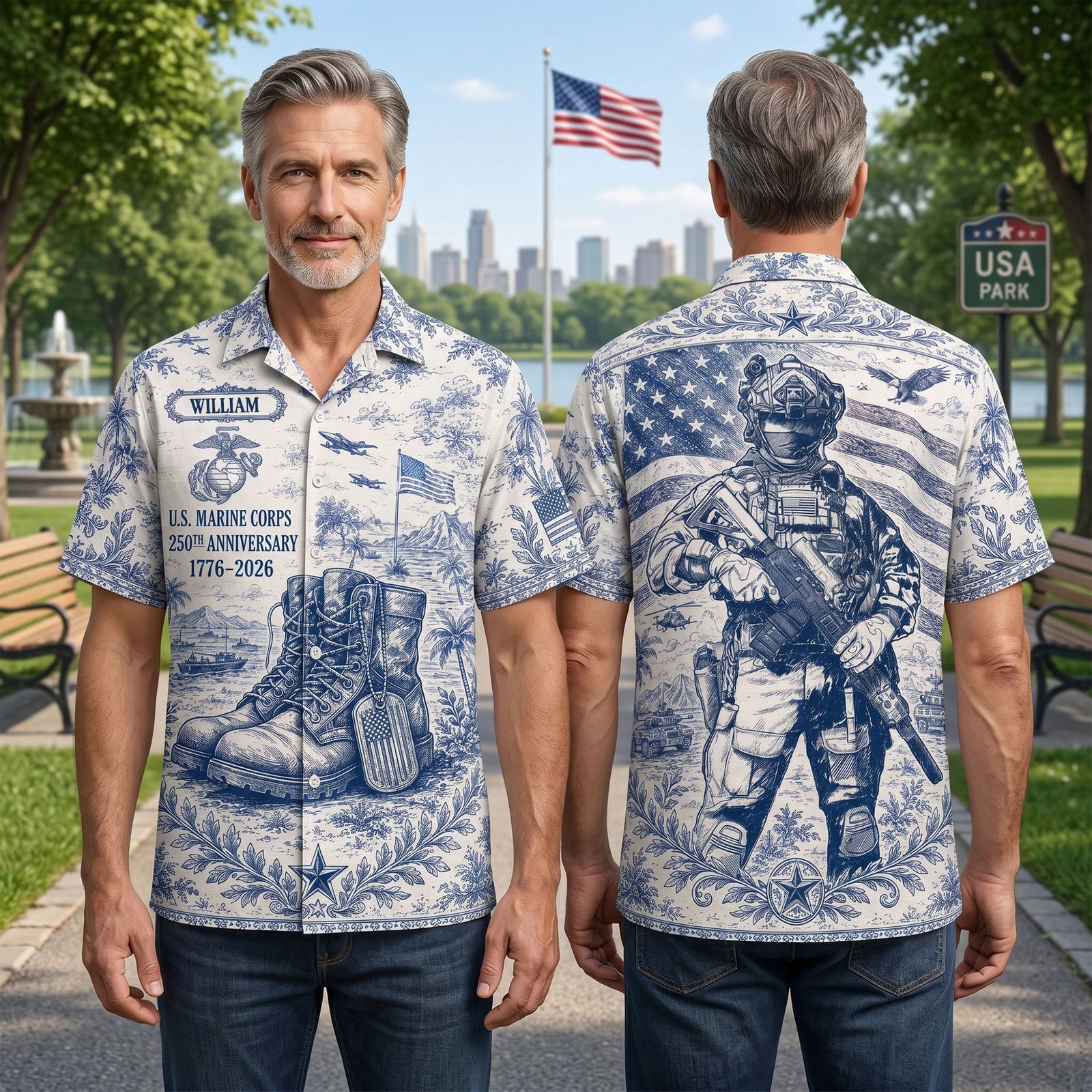 Veteran Celebrate America 250th Anniversary Toile De Jouy Hawaiian Shirt - Personalized Gifts For Veterans 01huti180626-Homacus