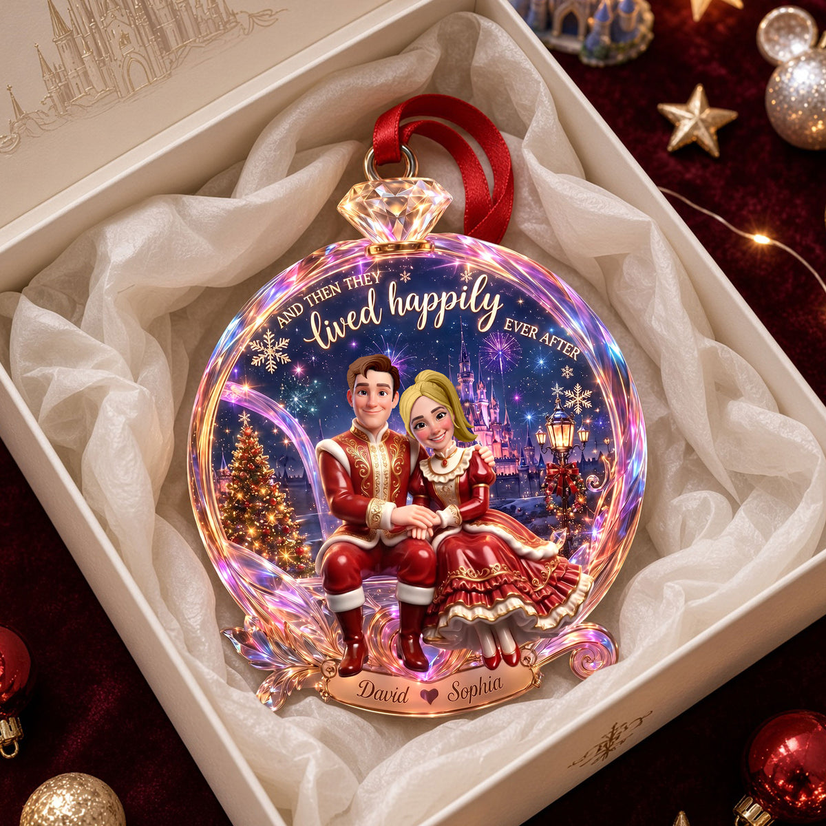 Happy Engagement Ring Ornament, Personalized Gifts For Couple 03qhti040926