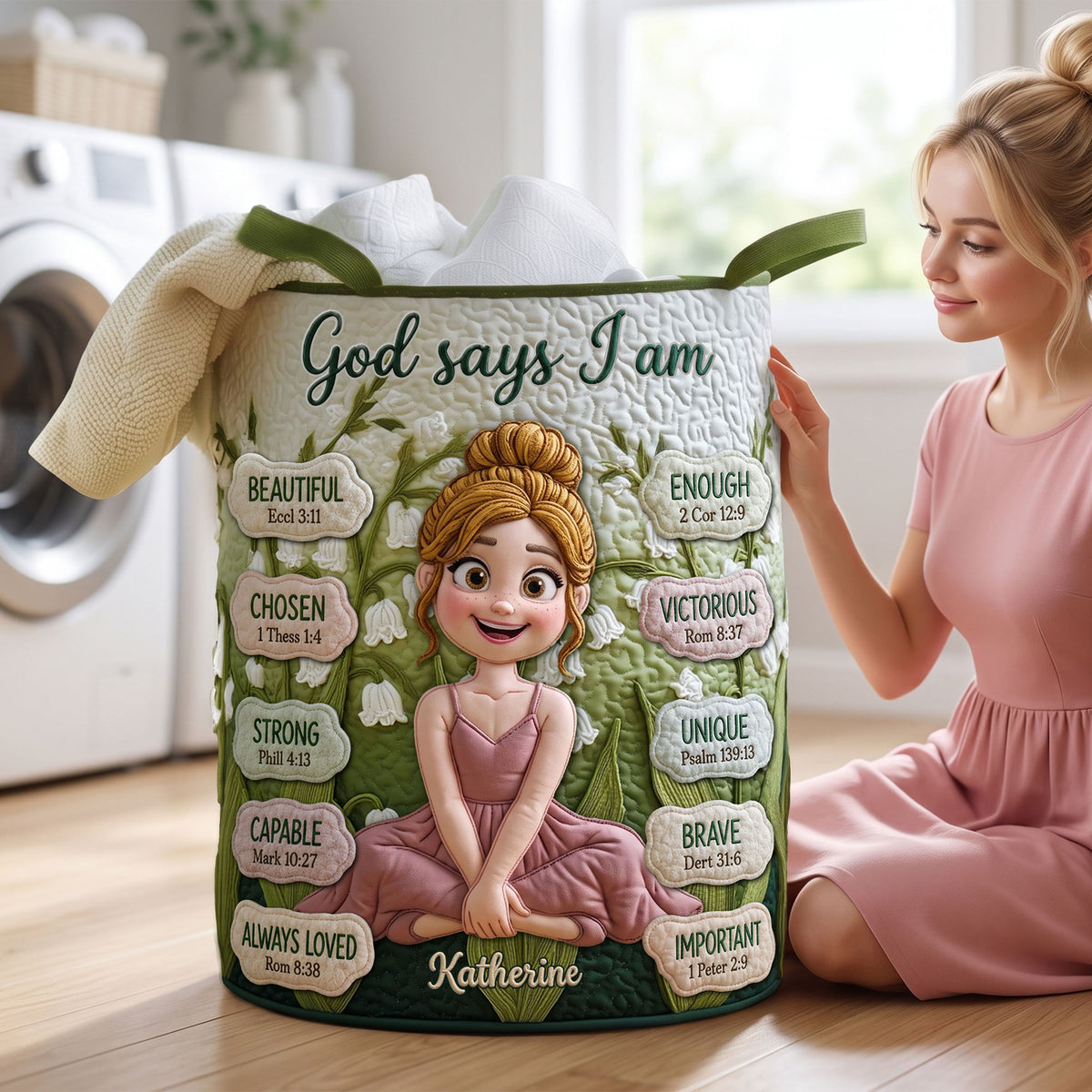 Lovely Birth Flower Quilted Laundry Basket - Personalized Gifts For Girls 05qhti170726-Homacus