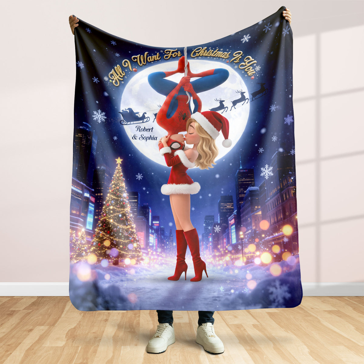 Kissing Couple Christmas Blanket - Personalized Gifts For Couple Blanket 02HUTI290826