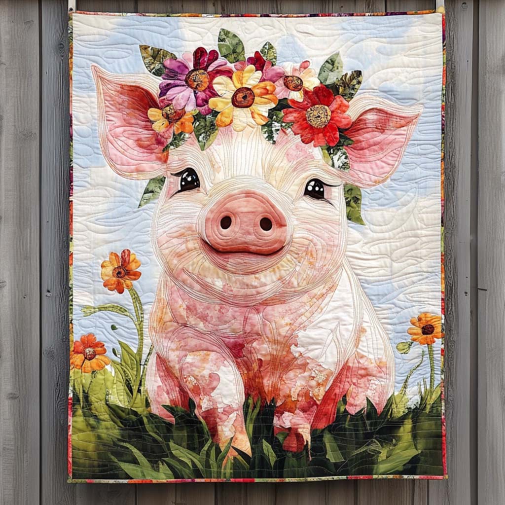 Gift For Pig Lovers Blanket, Muddy Marvel Pig With Floral Crown-Homacus