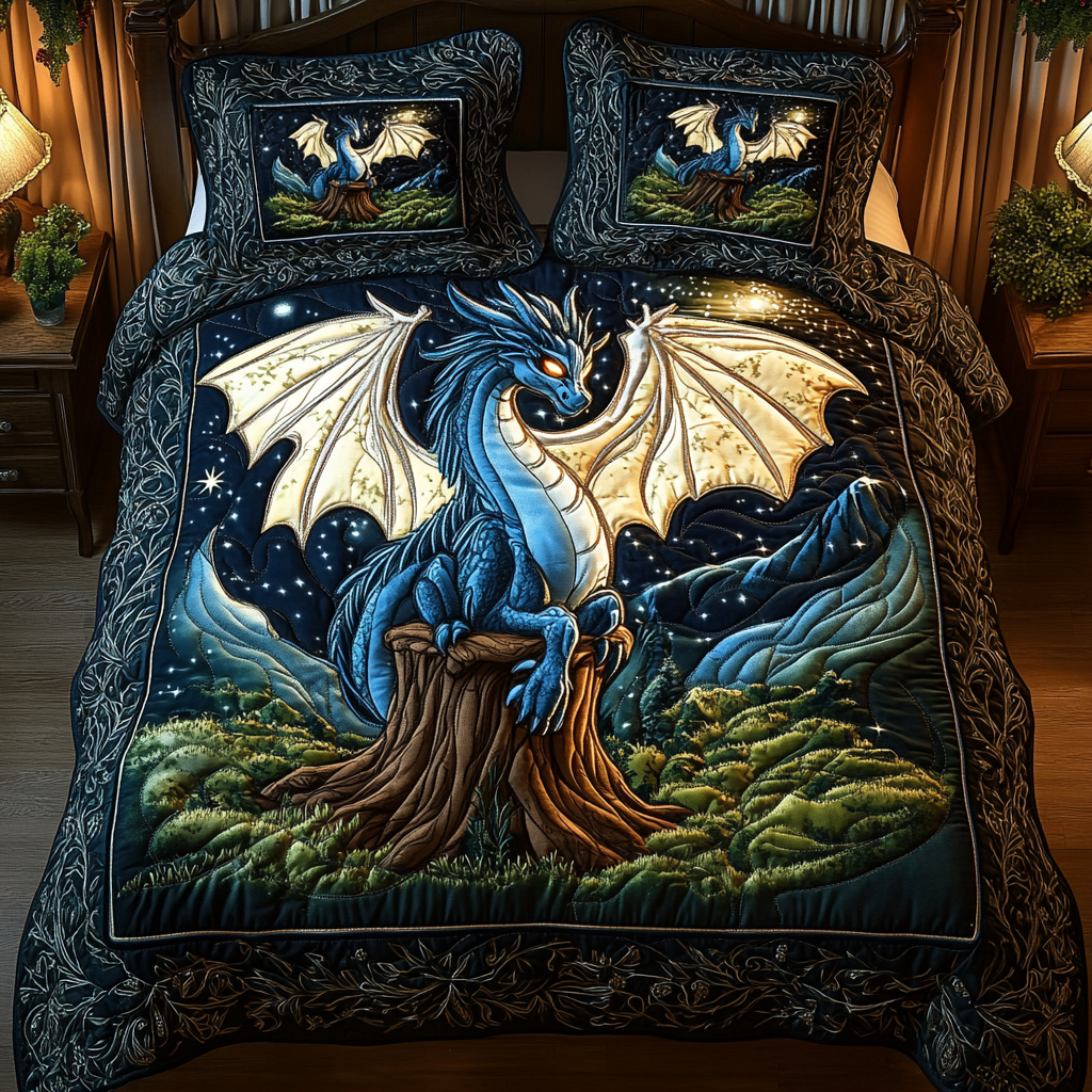 Gifts For Dragon Lover Quilt Bed Set Mystic Flight-Homacus