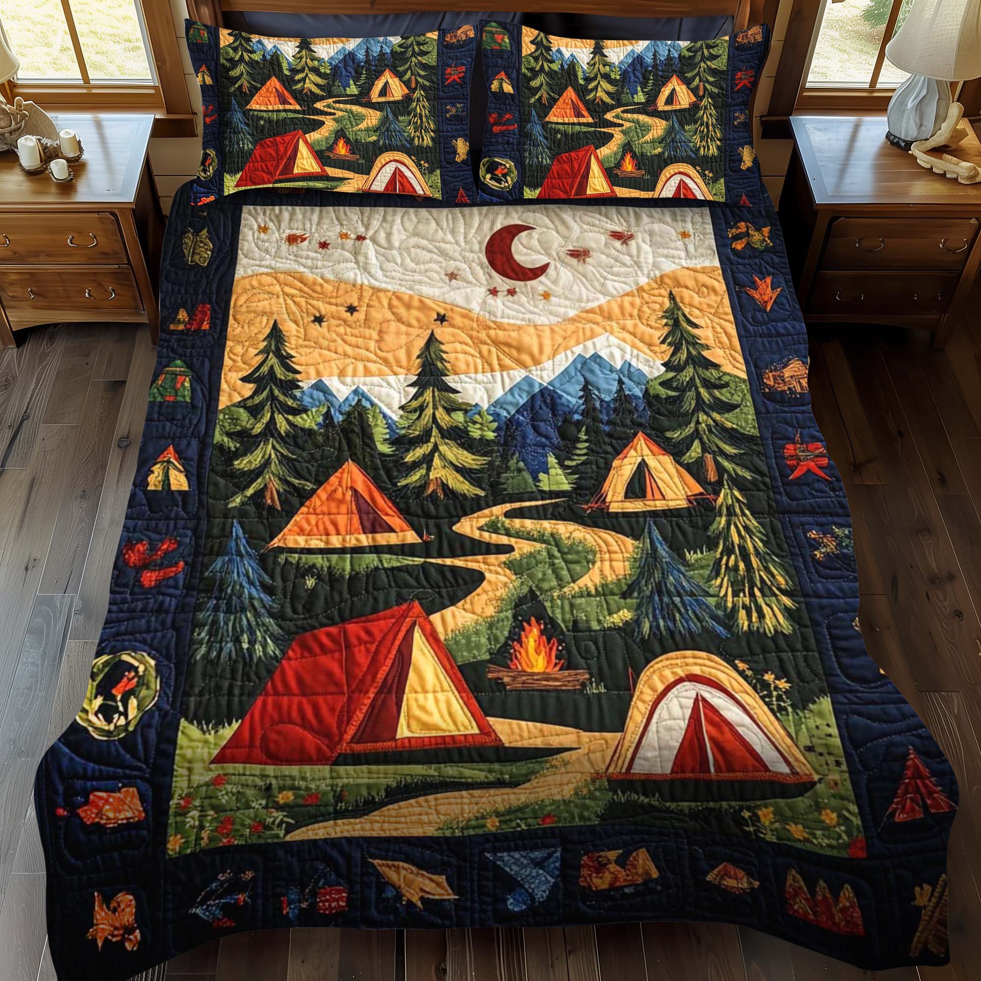 Gifts For Camping Lover Quilt Bed Set Nightfall Camp-Homacus