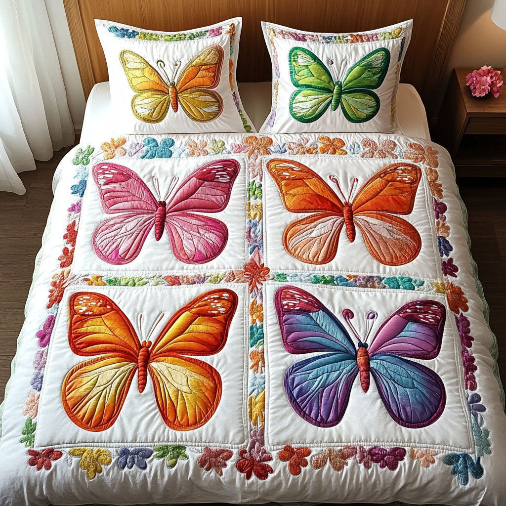 Rainbow Flutter Wings Quilt Bedding Set, Gift For Butterfly Lovers-Homacus