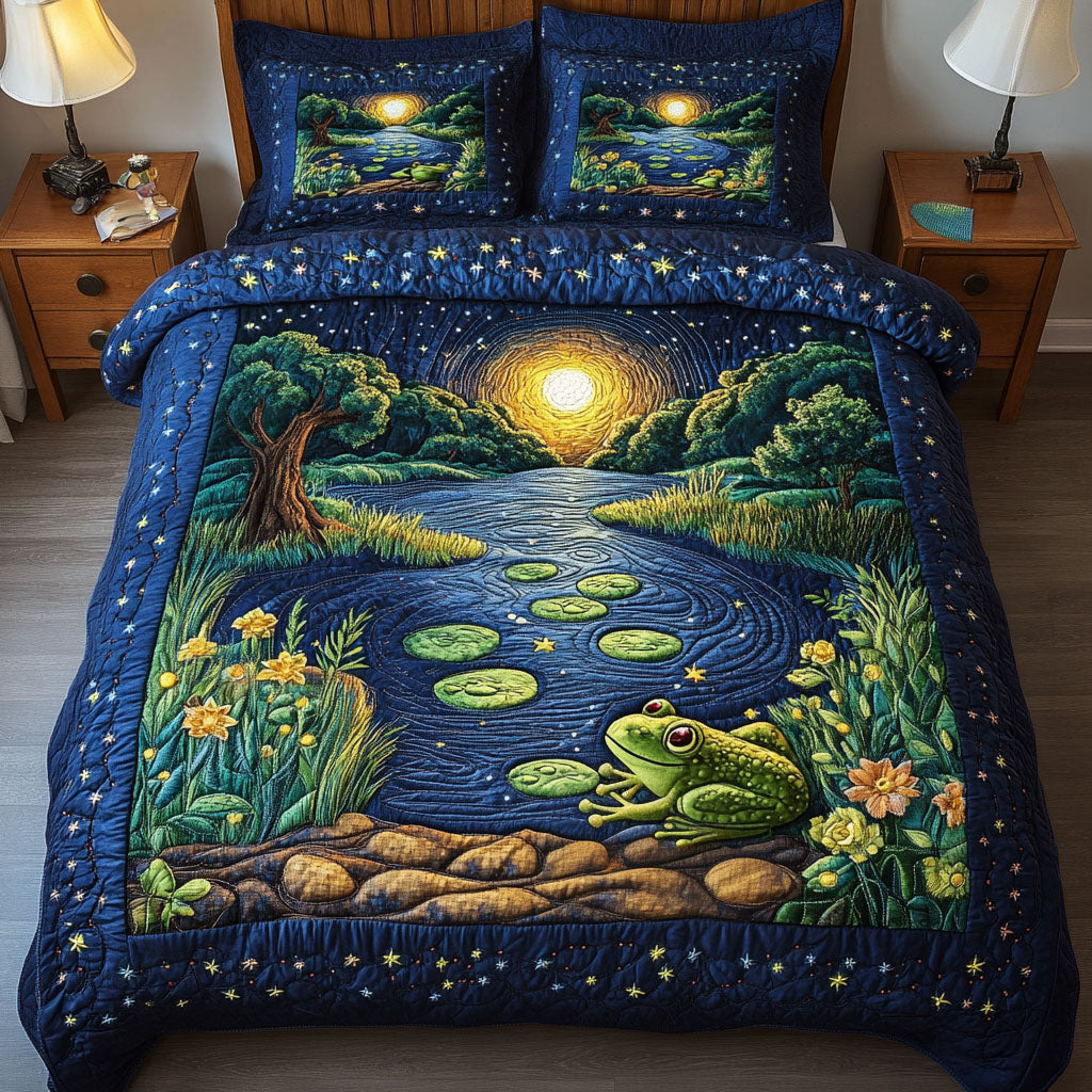 Gifts For Frog Lover Quilt Bed Set Riverbank Frog-Homacus