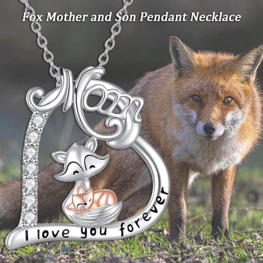 Stylish and Cute Fox Mother and Son Heart-shaped Pendant Necklace-Homacus