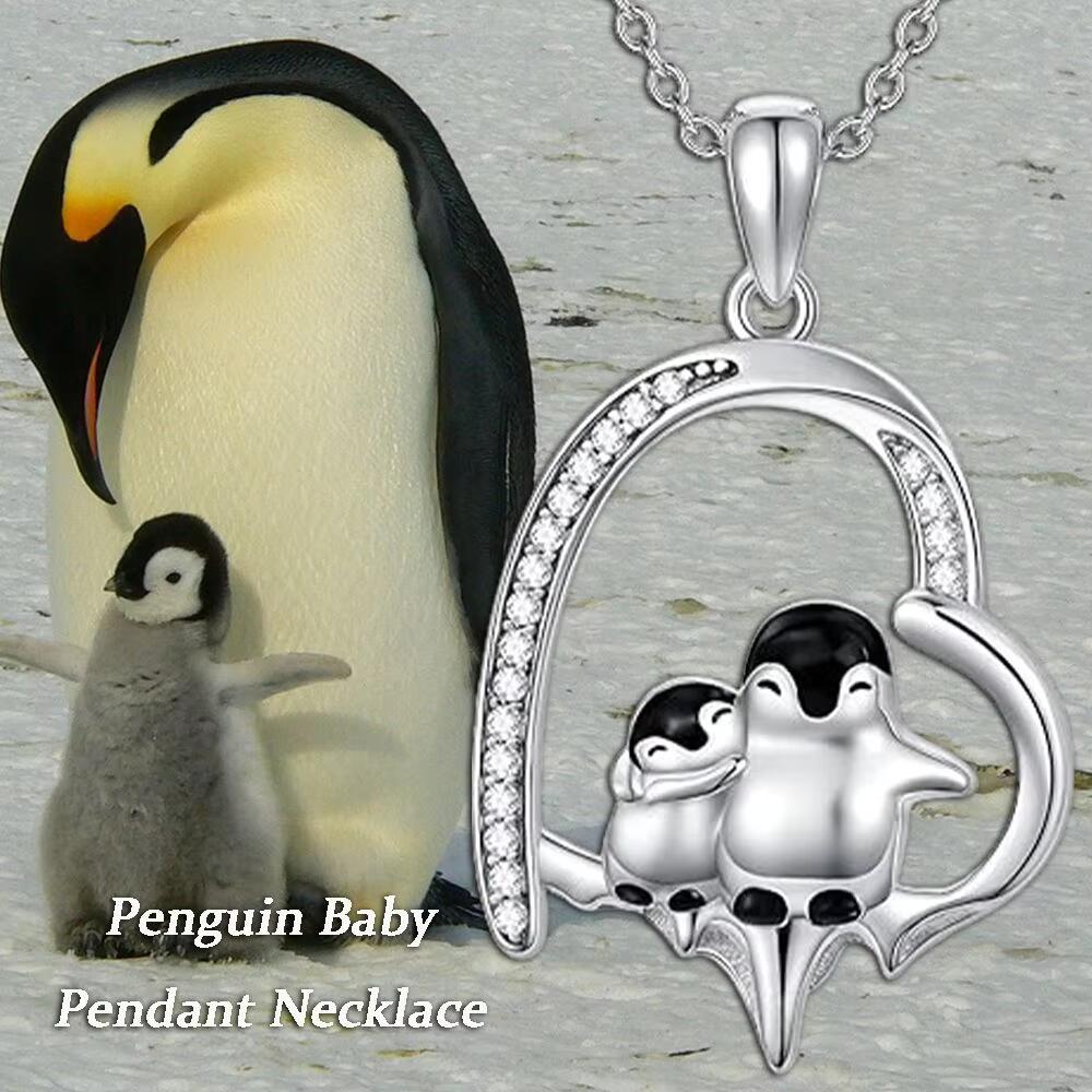 Cute Penguin Mother and Child Heart-shaped Pendant Necklace-Homacus