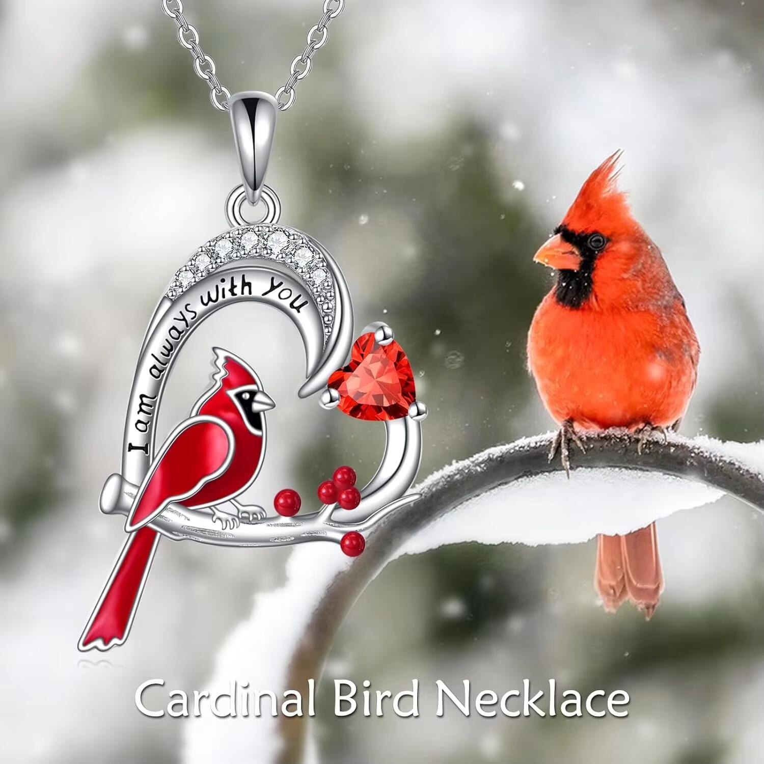 Red Crystal Cardinal Bird Necklace Memorial Gifts-Homacus