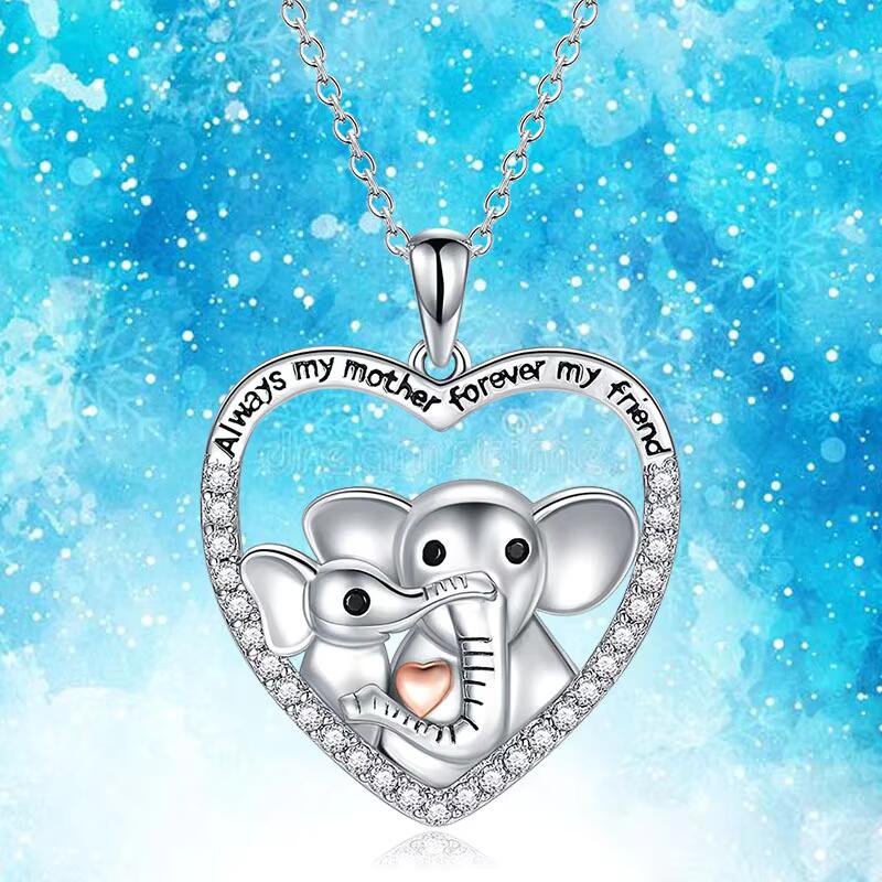 Elephant Mother and Baby Necklaces Forever My Mother My Friend-Homacus