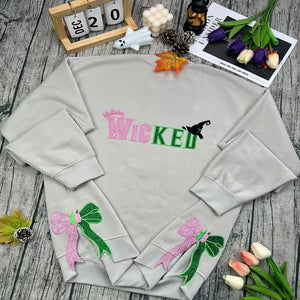 Wicked Embroidered Sweatshirt with Side Bow and Glitter - Gift for Witch-Homacus