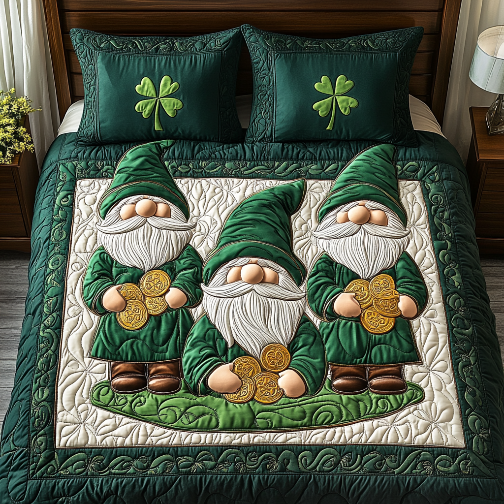 Gifts For Gnome Quilt Bed Set Shamrock Gnome-Homacus