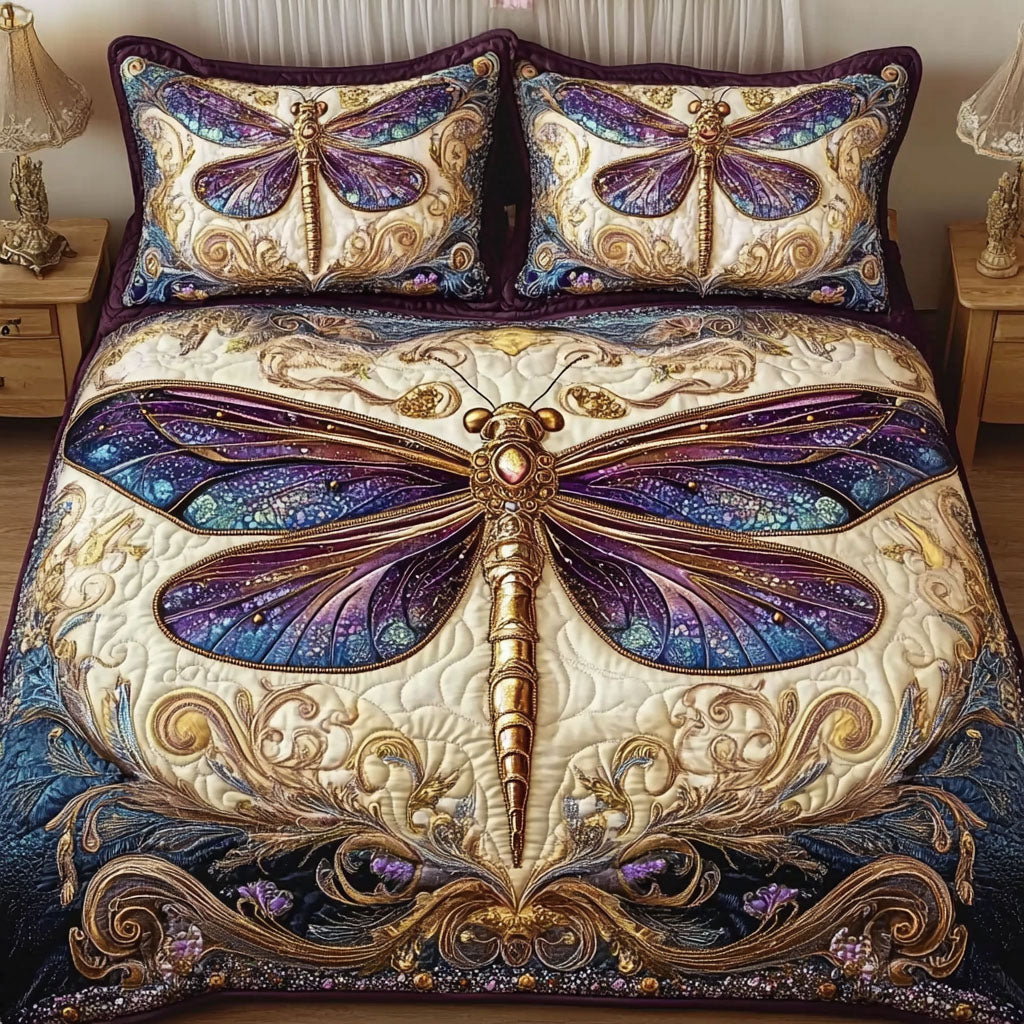 Gift For Dragonfly Lovers Quilt Bedding Set, Stellar Dragonfly Elegance-Homacus
