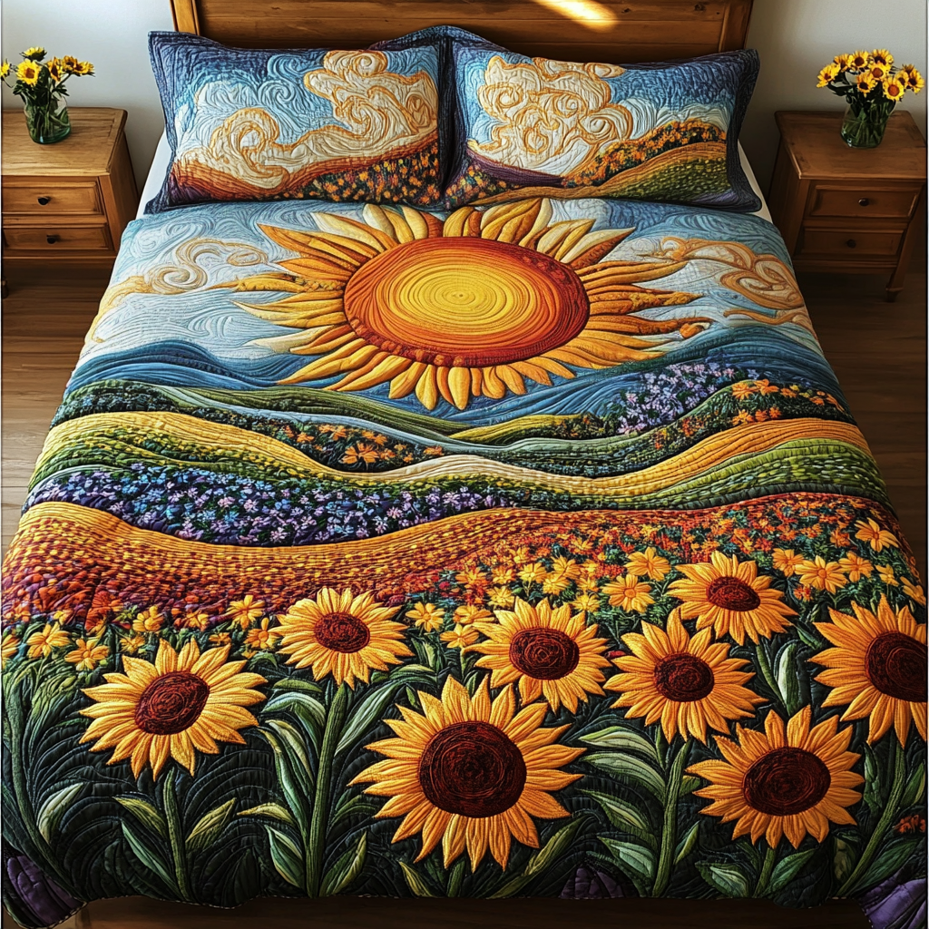 Sunshine embraces Sunflower Valley Quilt Bed Set-Homacus