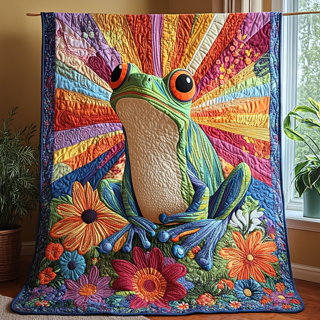 Gift For Frog Lovers Blanket, Frog & Vibrant Swirling Sunburst-Homacus