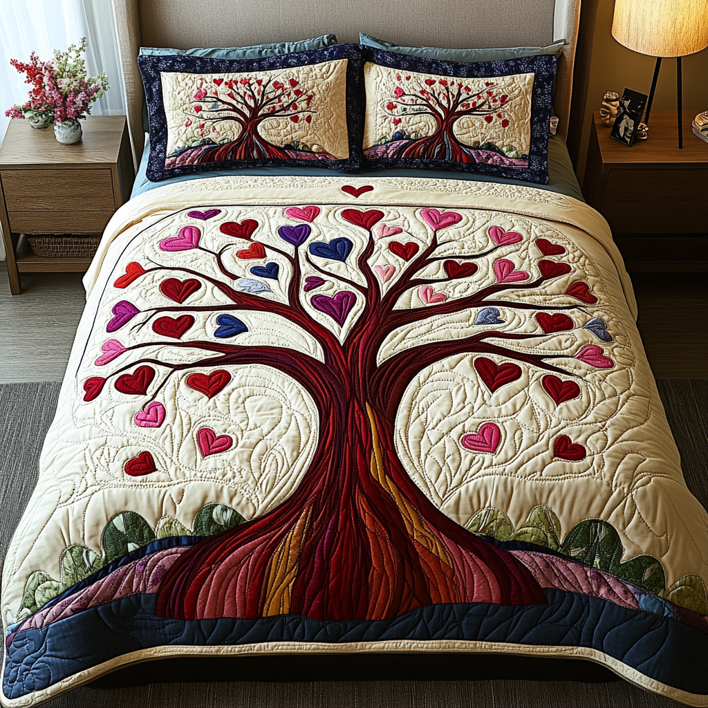 Vibrant Heartfelt Tree Of Love Quilt Bed Set 33acxx160125-Homacus