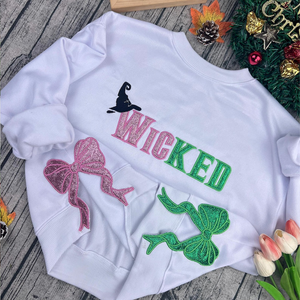 Glitter Embroidered Sweatshirt with Side Bow - Gift for Witch, Wizard-Homacus