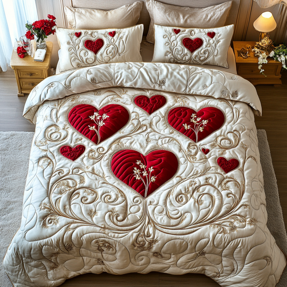 Gifts For Couple Quilt Bed Set Vibrant Hearts-Homacus