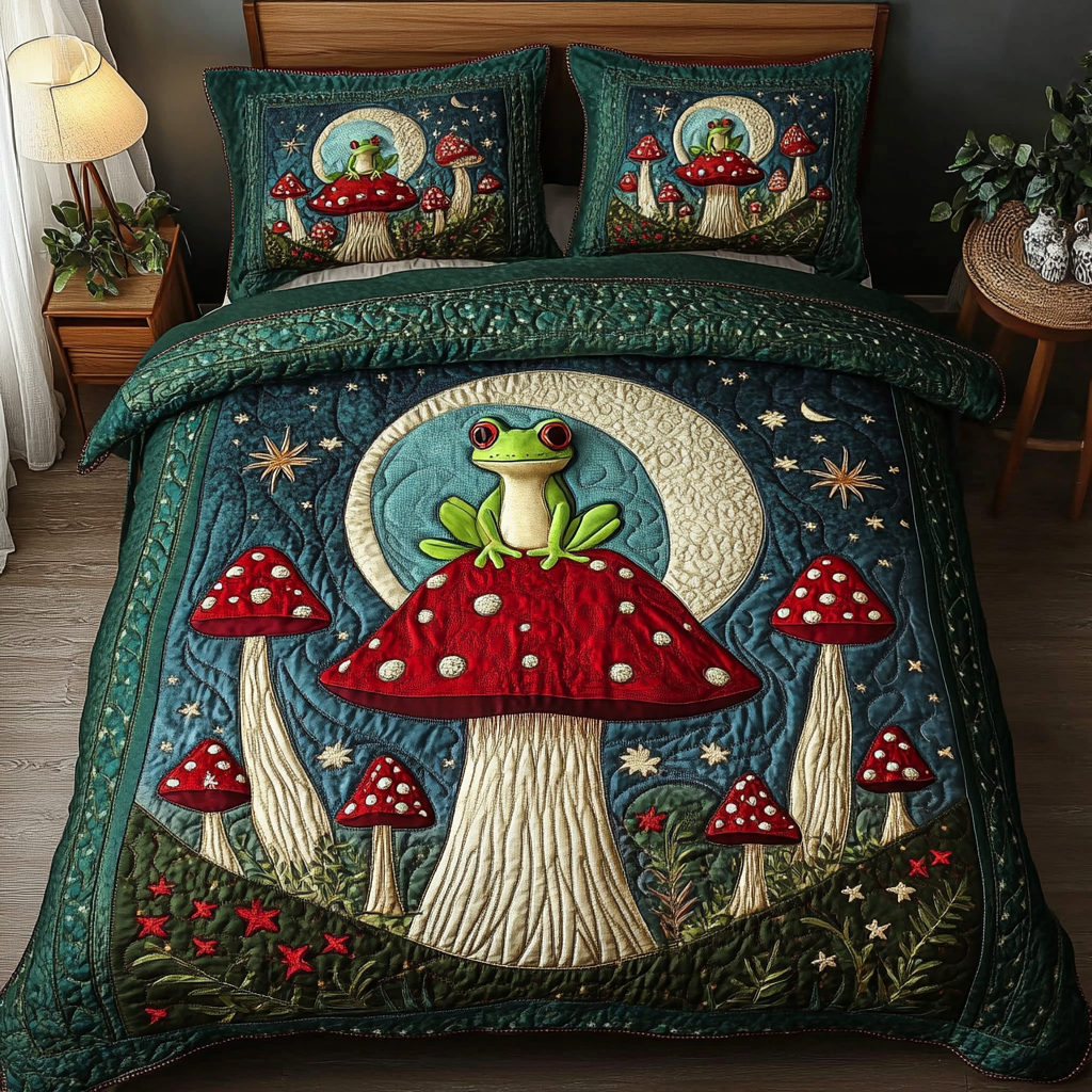 Gifts For Frog Lover Quilt Bed Set Whimsical Woodland-Homacus