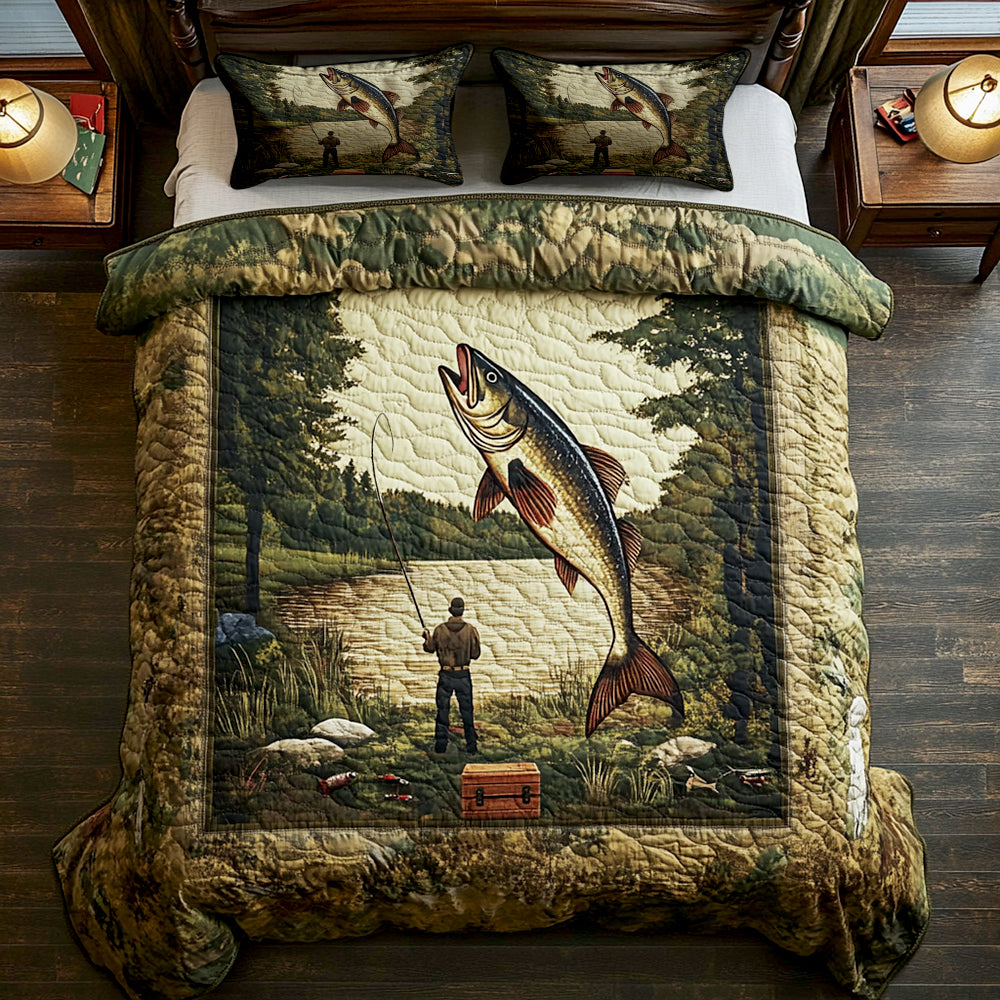 Fishing Lake Scene Quilt Bed Set Gifts For Fishing Lovers 05TGDT070725-Homacus