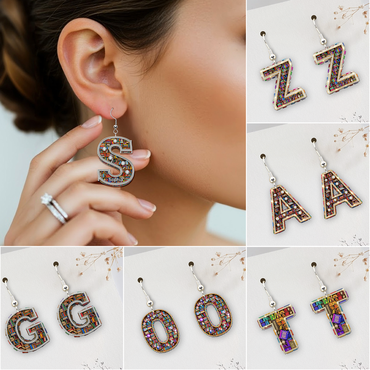 Bookshelf With Initials Acrylic Earrings- Personalized Gift For Book Lovers 01HULU170625-Homacus