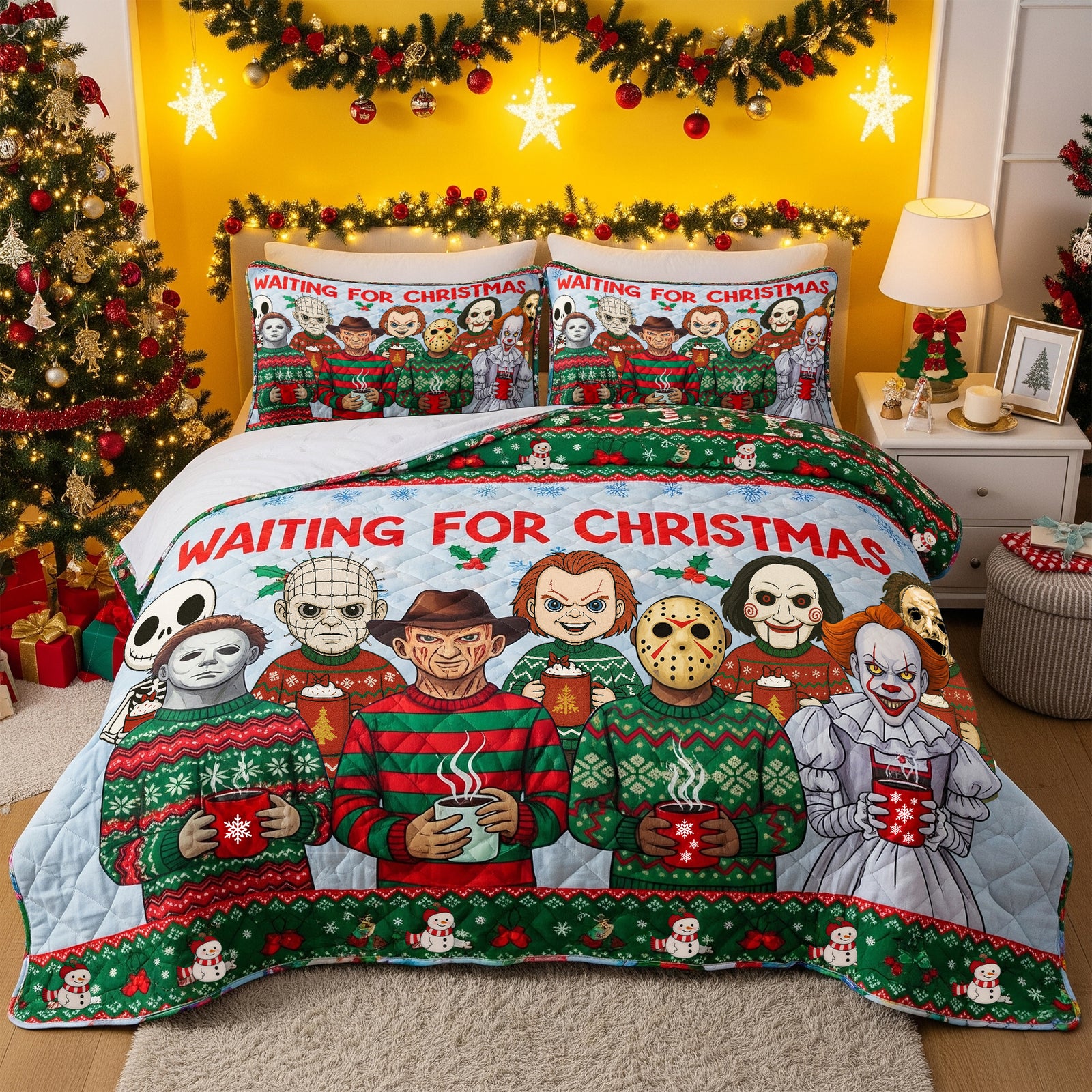 Waiting For Christmas Quilt Bed Set - Personalized Gifts For Horror Fans 05HULU120825-Homacus