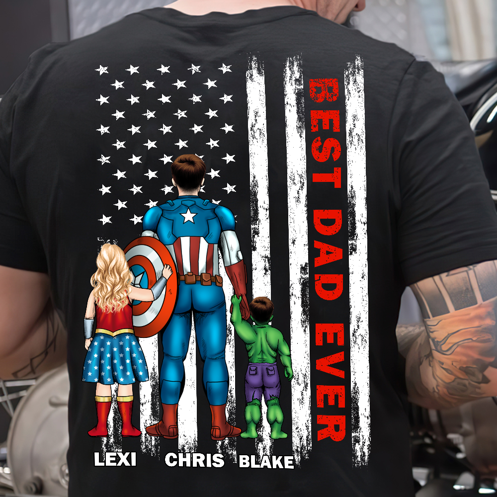 Hero Dad and American Flag - Personalized Father's Day Gifts For Dad Shirts-Homacus