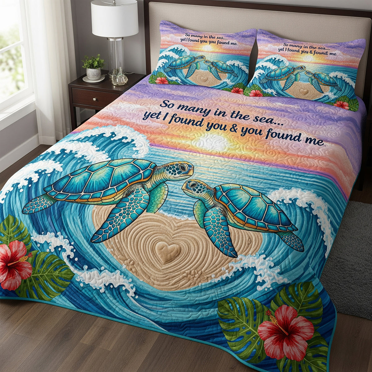 Ocean Heart Quilt Bed Set Special Line - Gift For Couple 01NALU150725-Homacus