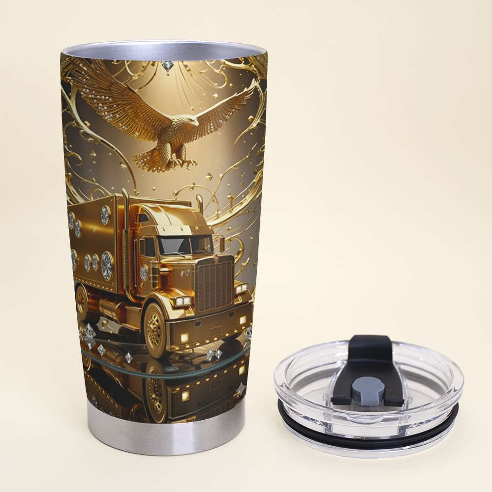 Golden Semi Truck Tumbler - Personalized Gifts For Truckers 07TGLU221025-Homacus