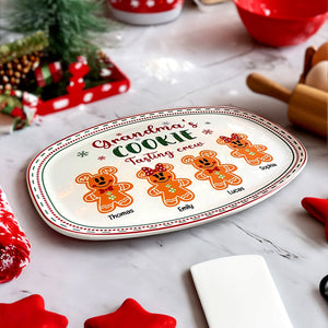 Grandma's Cookie Tasting Crew, Gift For Grandma, Personalized Resin Plate, Grandkids Gingerbread Plate, Christmas Gift 061123-Homacus