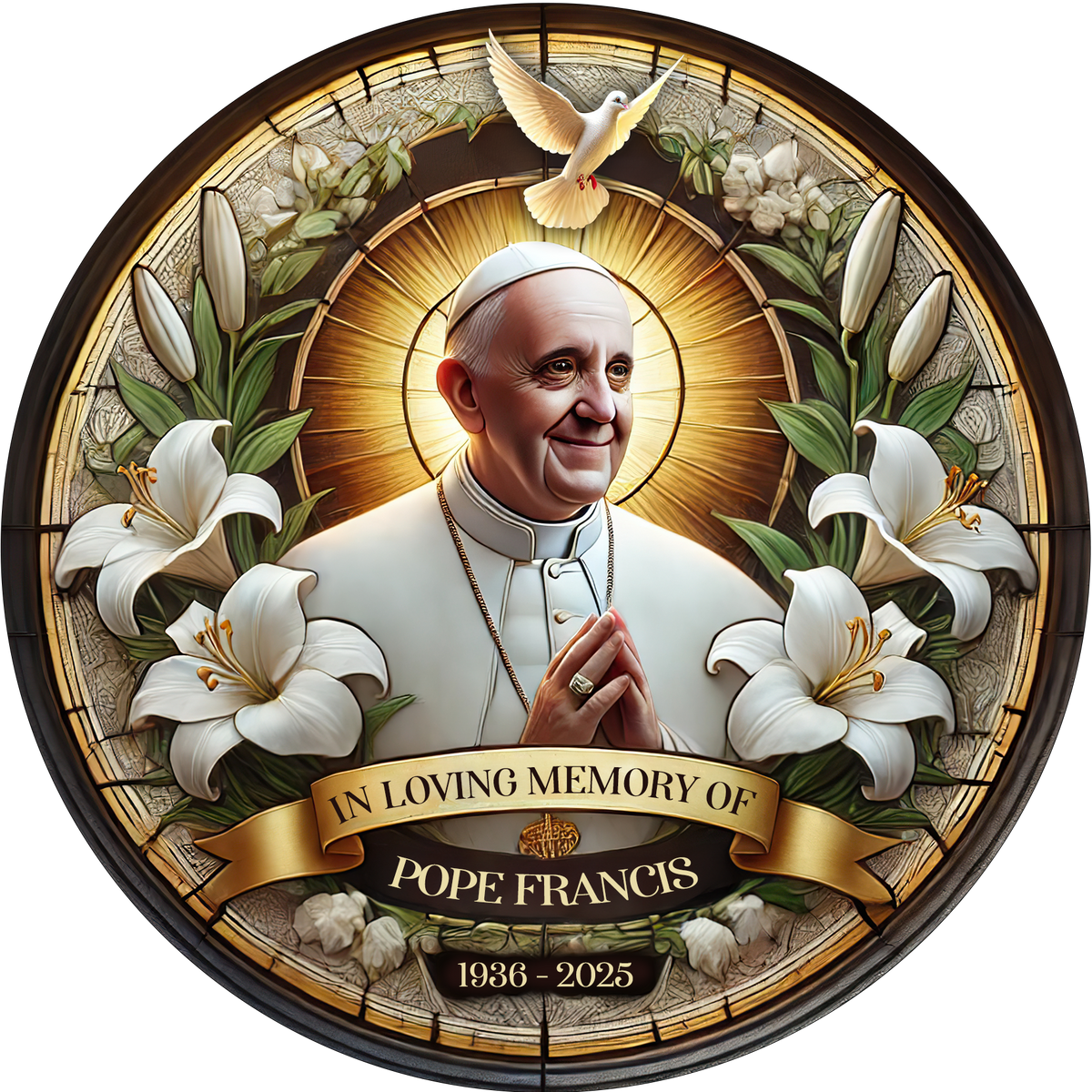 Forever In Our Prayers – Pope Francis Stained Glass 01HULU230425-Homacus