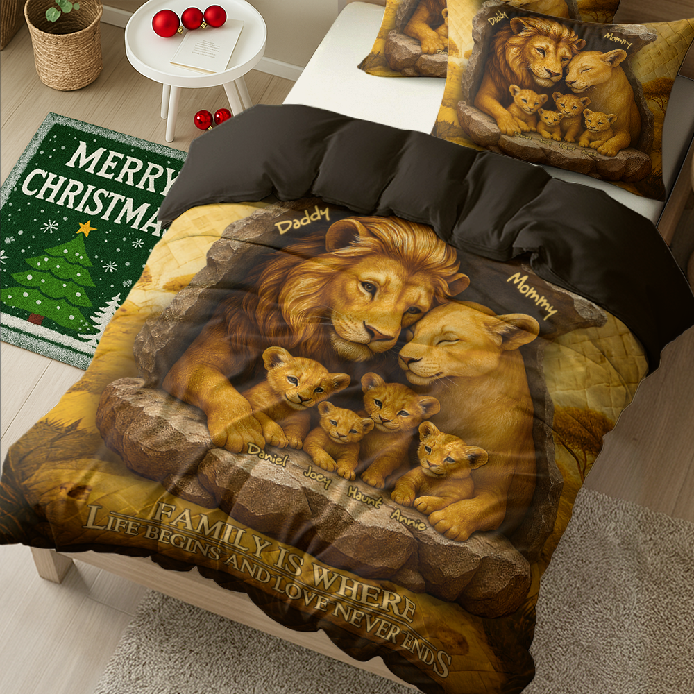 The Lion Family Quilt Bed Set - Personalized Gifts For Family 02XQLU110425-Homacus