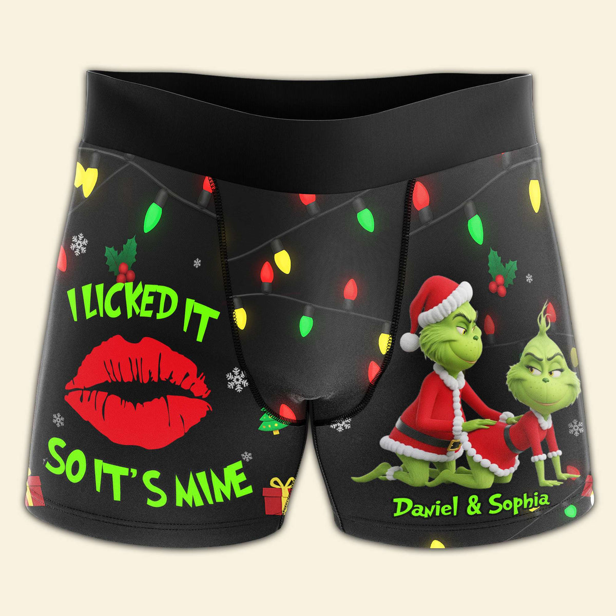 Playful Green Couple Christmas Boxers - Personalized Gifts For Him 02NALU160925-Homacus